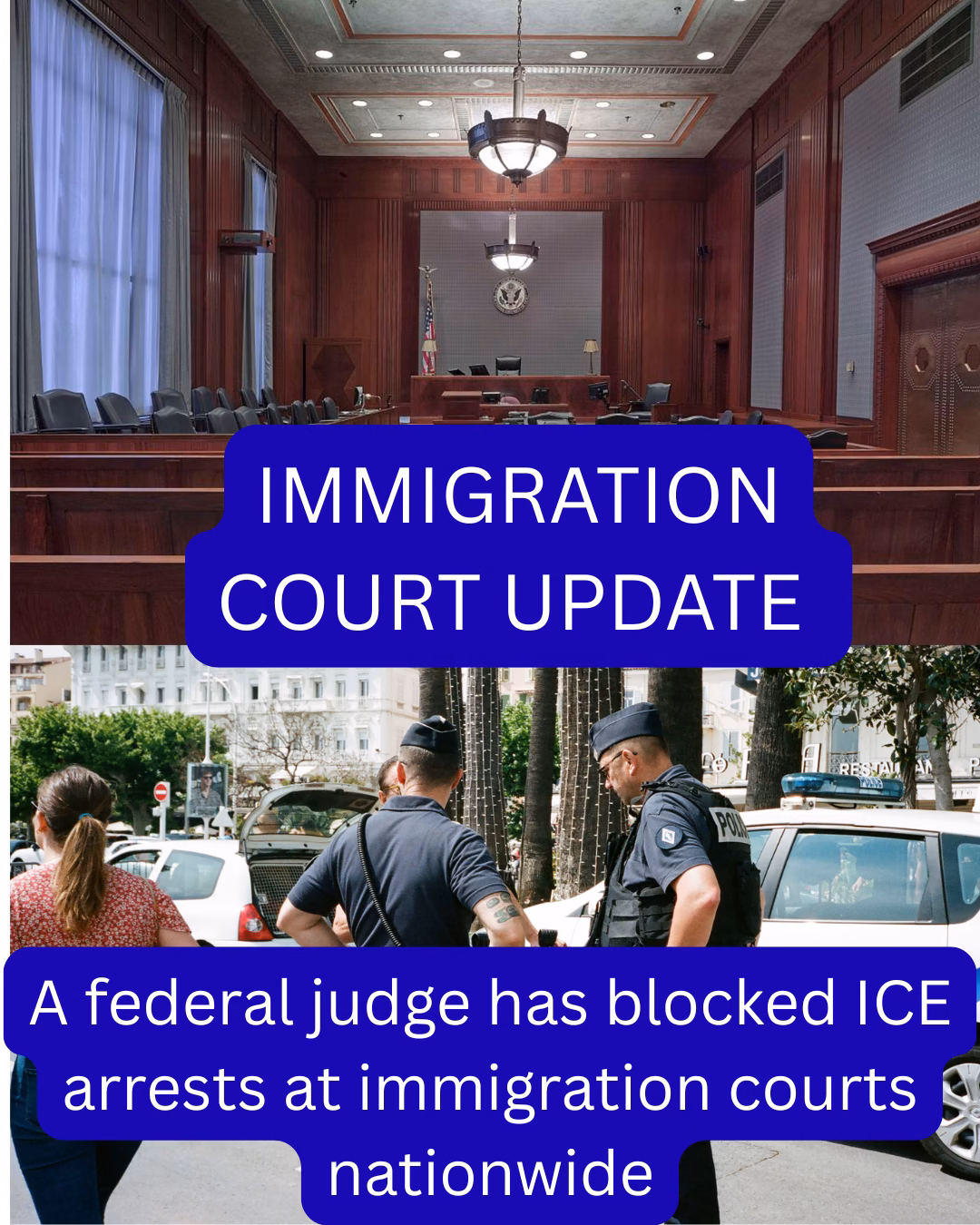 FEDERAL JUDGE BLOCKS ICE ARRESTS AT IMMIGRATION COURTS NATIONWIDE
